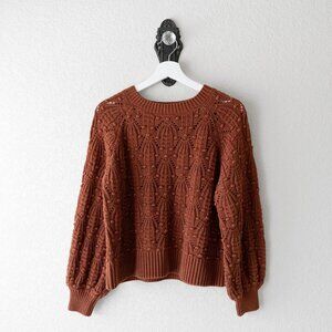 Jun & Ivy Small Rust Textured Knit Sweater Bobble Balloon Sleeve Pullover